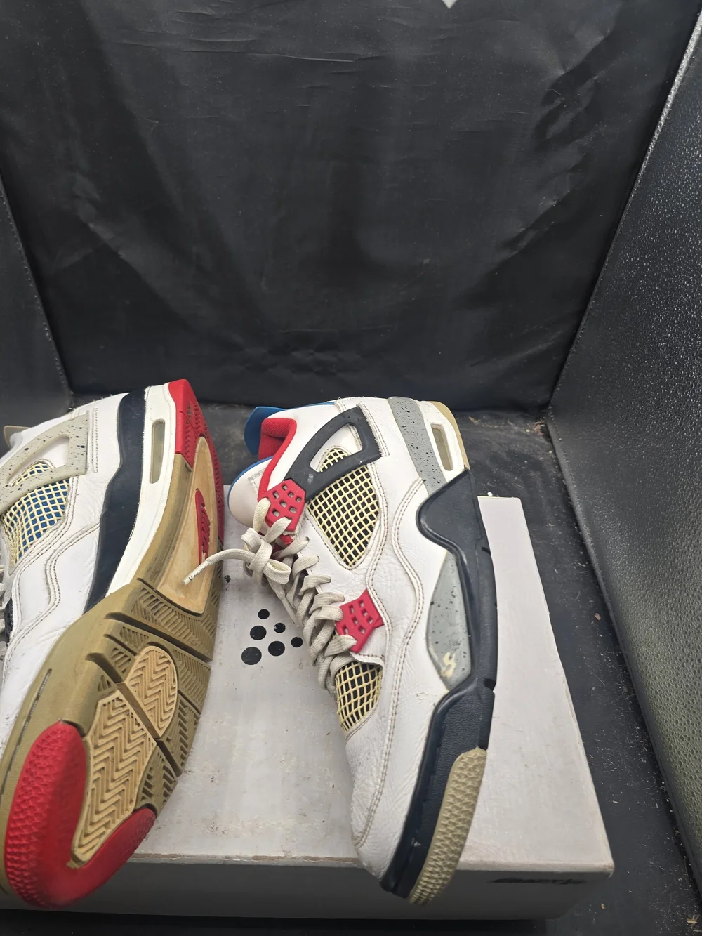 Jordan Low-Top Sneakers in White, Red, Gray with Gold Accents‎